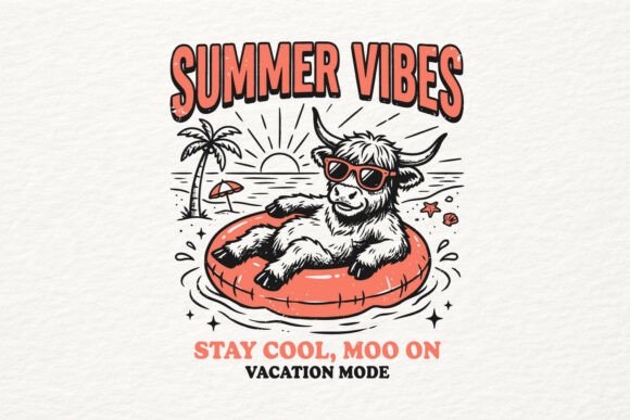 Funny Beach Cow SVG Summer Vacation Graphics for Crafts