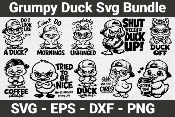 Funny Grumpy Duck SVG Bundle for Crafts and Graphics