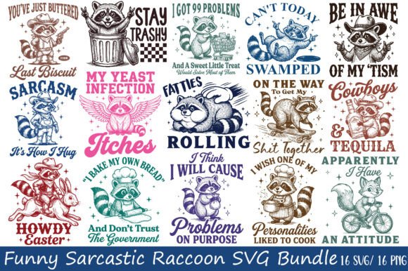 Funny Sarcastic Raccoon SVG Bundle for Graphics and Crafts