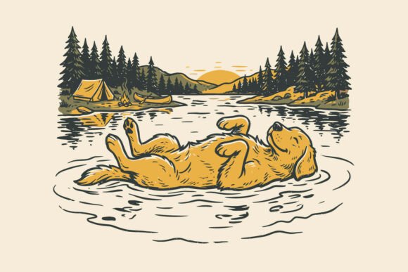 Funny Summer Dog SVG Relaxing Lake Graphics for Crafts