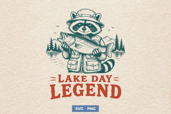 Lake Day Legend Funny Fishing Raccoon SVG for Crafts